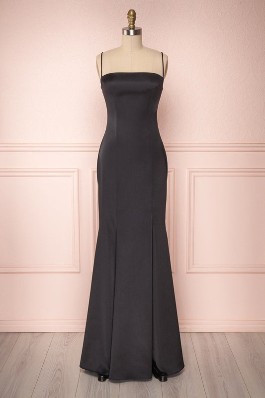 Naomie Black Silky Mermaid Gown with Slit | Boudoir 1861